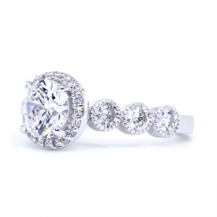 Halo Engagement Ring Setting, Diamond Bezel Sides, 0.95CT Total Sides in 14k White Gold