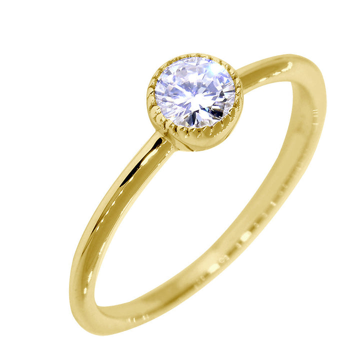 Bezel Style Ladies Ring, Single Round Diamond, 0.22CT in 14K Yellow Gold