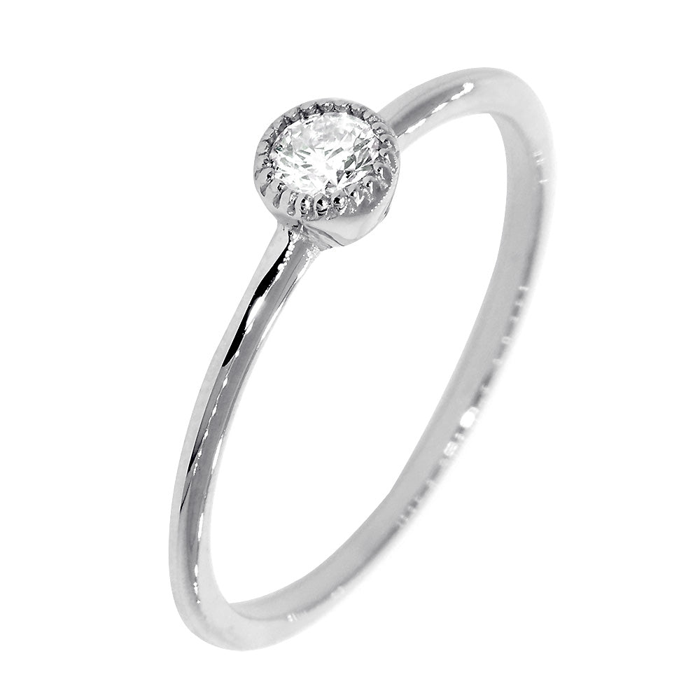 Bezel Style Ladies Ring, Single Round Diamond, 0.13CT in 14K White Gold