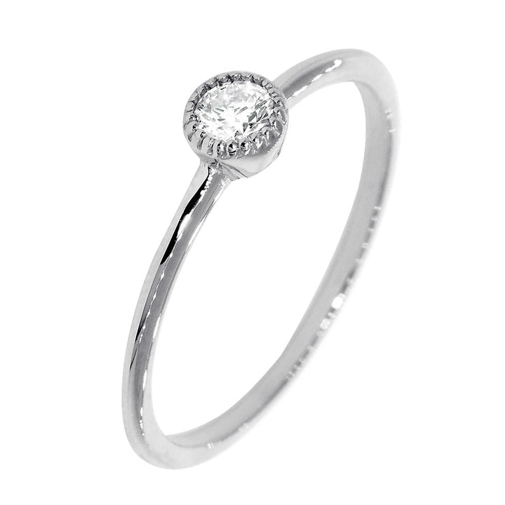Bezel Style Ladies Ring, Single Round Diamond, 0.13CT in 14K White Gold