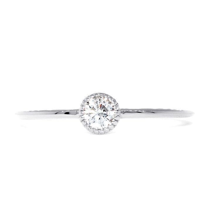 Bezel Style Ladies Ring, Single Round Diamond, 0.13CT in 14K White Gold