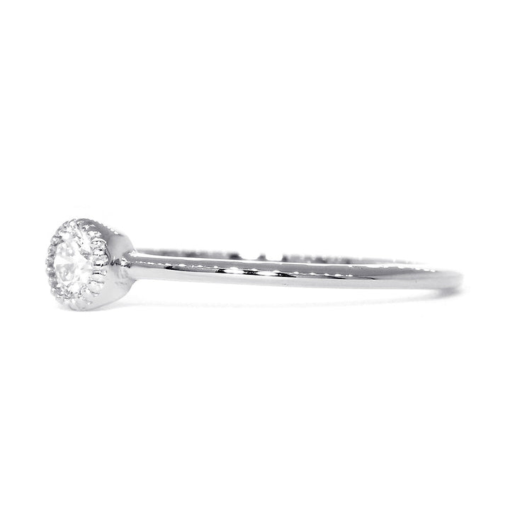Bezel Style Ladies Ring, Single Round Diamond, 0.13CT in 14K White Gold