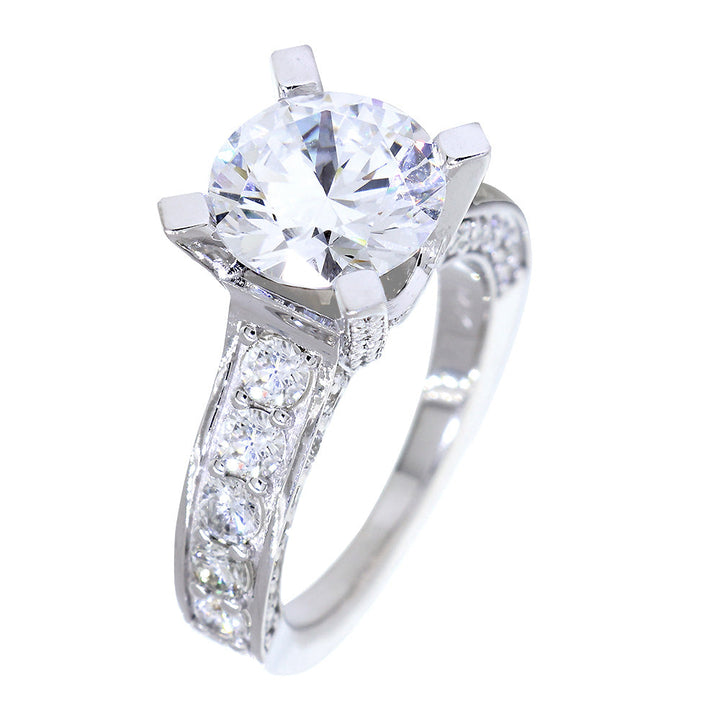 Engagement Ring Setting for a Round Diamond Center, 9mm, 1.50CT Total Sides in 14k White Gold