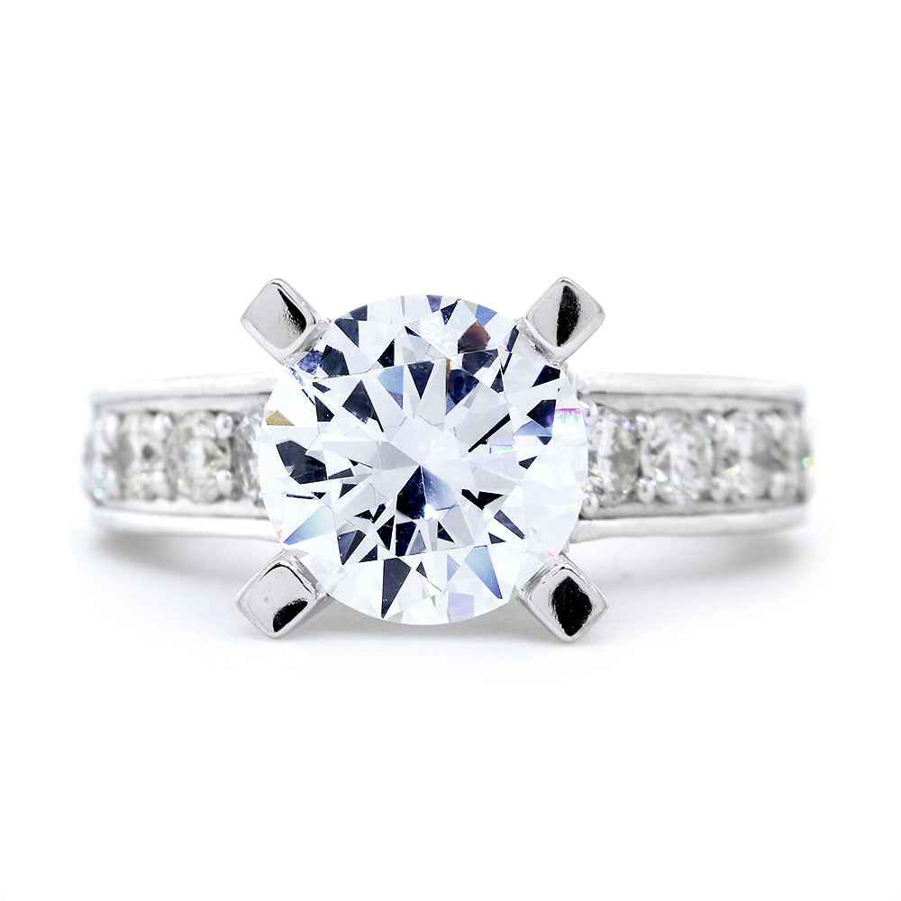 Engagement Ring Setting for a Round Diamond Center, 9mm, 1.50CT Total Sides in 14k White Gold