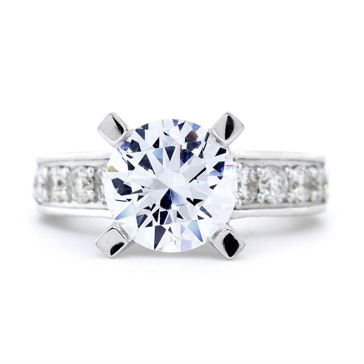 Engagement Ring Setting for a Round Diamond Center, 9mm, 1.50CT Total Sides in 14k White Gold