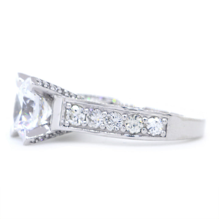 Engagement Ring Setting for a Round Diamond Center, 9mm, 1.50CT Total Sides in 14k White Gold
