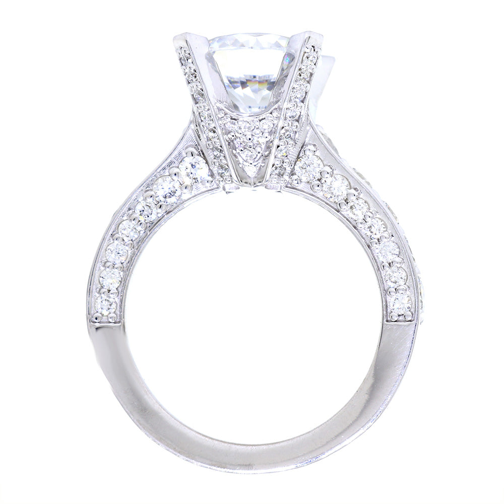 Engagement Ring Setting for a Round Diamond Center, 9mm, 1.50CT Total Sides in 14k White Gold