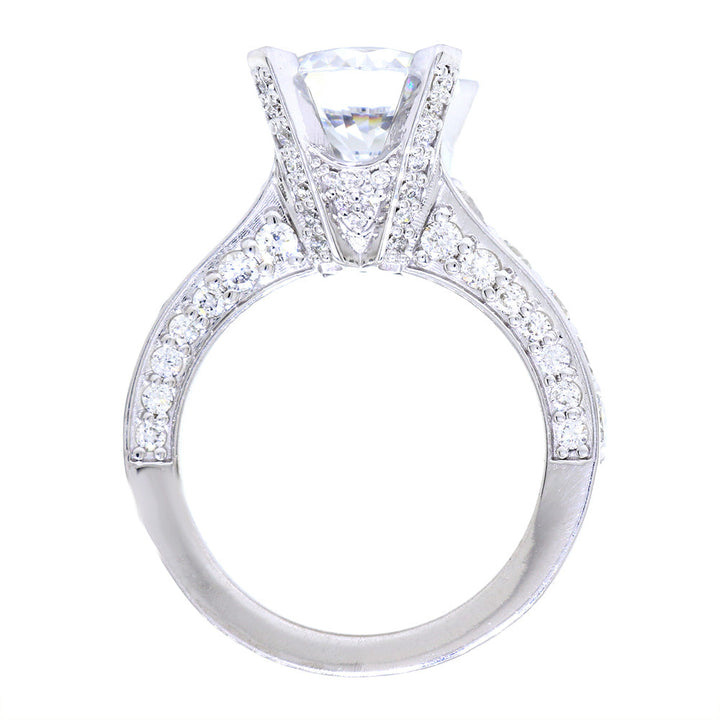 Engagement Ring Setting for a Round Diamond Center, 9mm, 1.50CT Total Sides in 14k White Gold