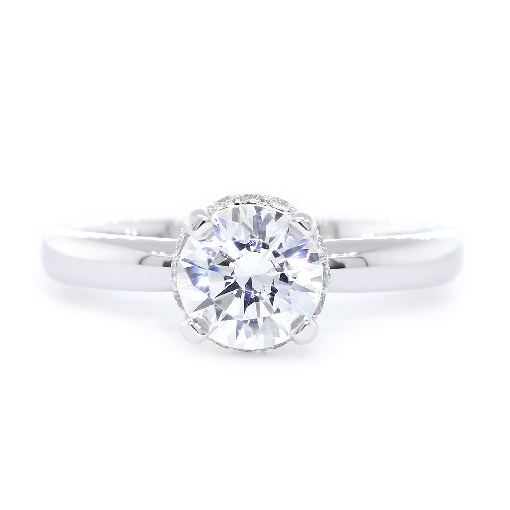 Under Halo Engagement Ring Setting for a Round Diamond, 0.12CT Total Sides in 14k White Gold
