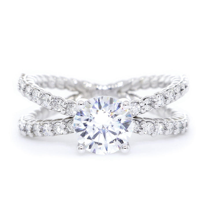 Twist Rope Crossover Engagement Ring Setting for a 1.0CT Round Center, 0.45CT Total Diamond Sides in 14k White Gold