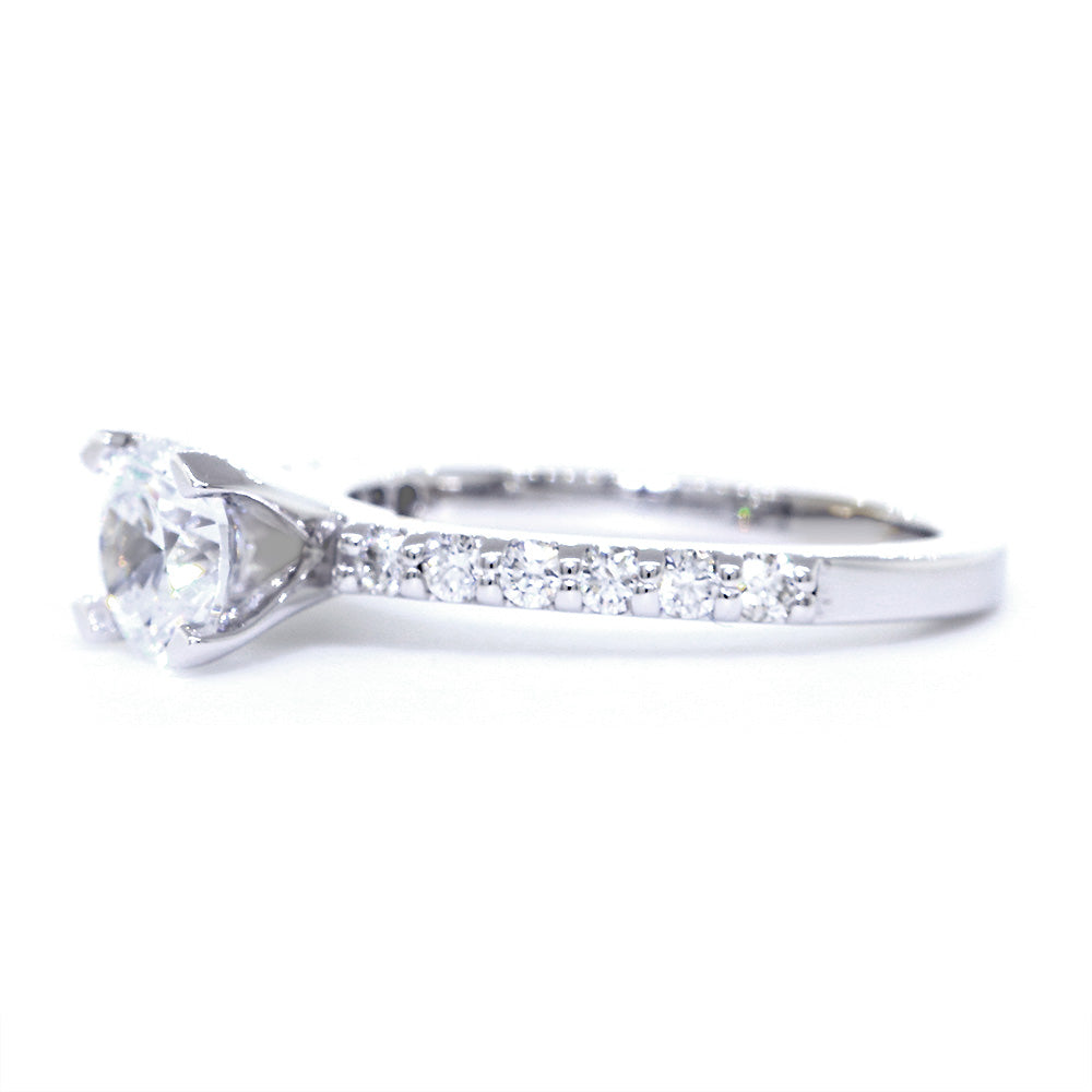 Engagement Ring Setting for a 1CT Round Diamond Center, 6.5mm, 0.36CT Total Sides in 14k White Gold