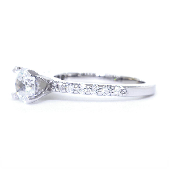 Engagement Ring Setting for a 1CT Round Diamond Center, 6.5mm, 0.36CT Total Sides in 14k White Gold