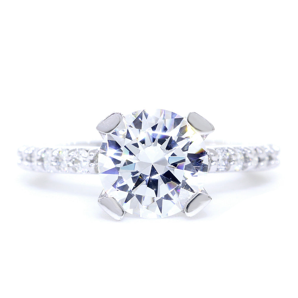 Engagement Ring Setting for a 2.25CT Round Diamond Center, 0.50CT Total Sides in Platinum