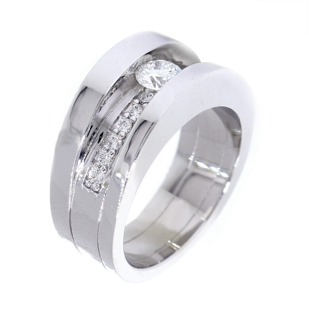 Mens Channel Ring Setting for a 4mm Round Diamond Center, 0.13CT Total Sides in 14k White Gold