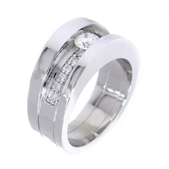 Mens Channel Ring Setting for a 4mm Round Diamond Center, 0.13CT Total Sides in 14k White Gold