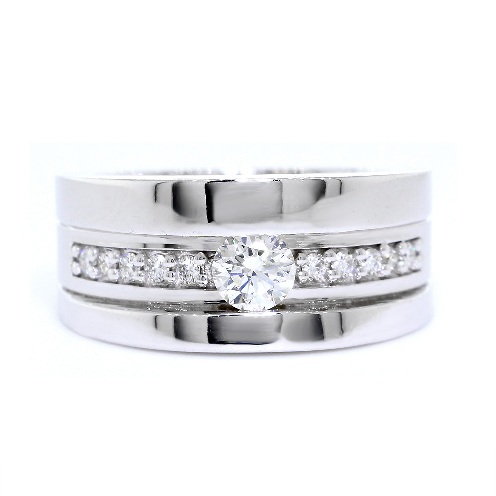 Mens Channel Ring Setting for a 4mm Round Diamond Center, 0.13CT Total Sides in 14k White Gold