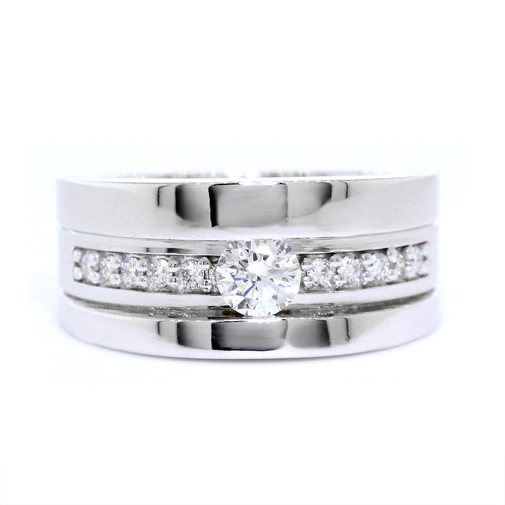 Mens Channel Ring Setting for a 4mm Round Diamond Center, 0.13CT Total Sides in 14k White Gold