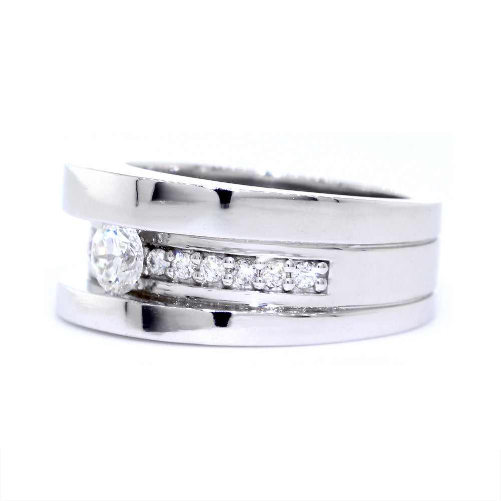Mens Channel Ring Setting for a 4mm Round Diamond Center, 0.13CT Total Sides in 14k White Gold
