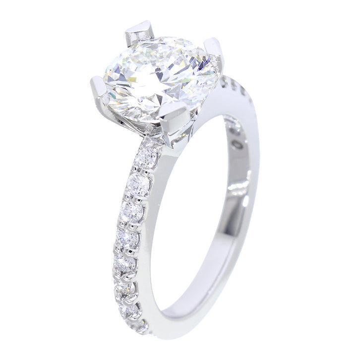 Engagement Ring Setting for a 2.25CT Round Diamond Center, 0.55CT Total Sides in Platinum