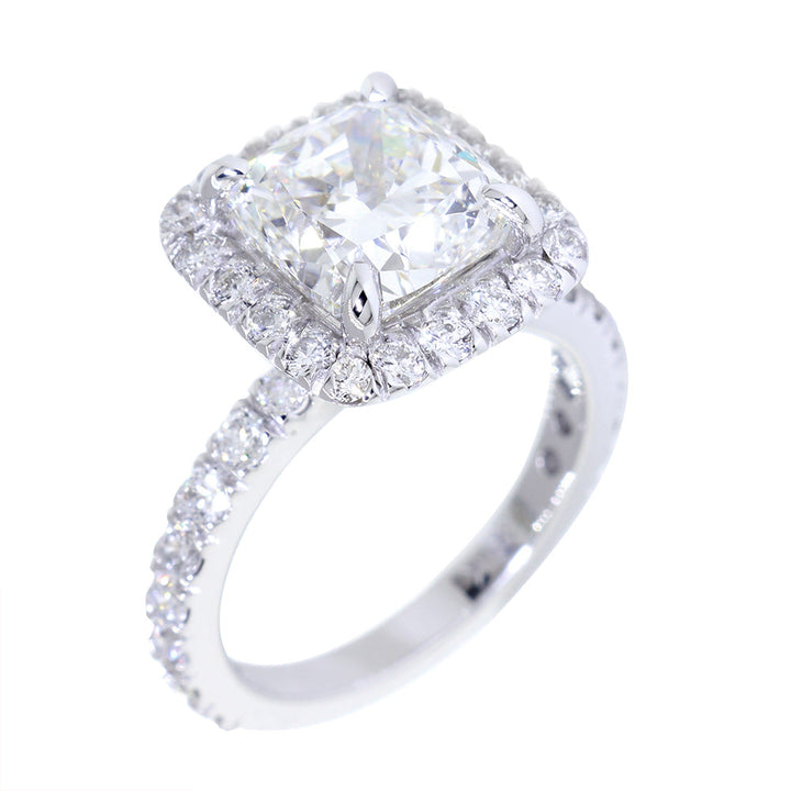 Cushion Halo and 8.5mm Cushion Cut Center Diamond Engagement Ring Setting, 0.87CT Total Sides in 14k White Gold