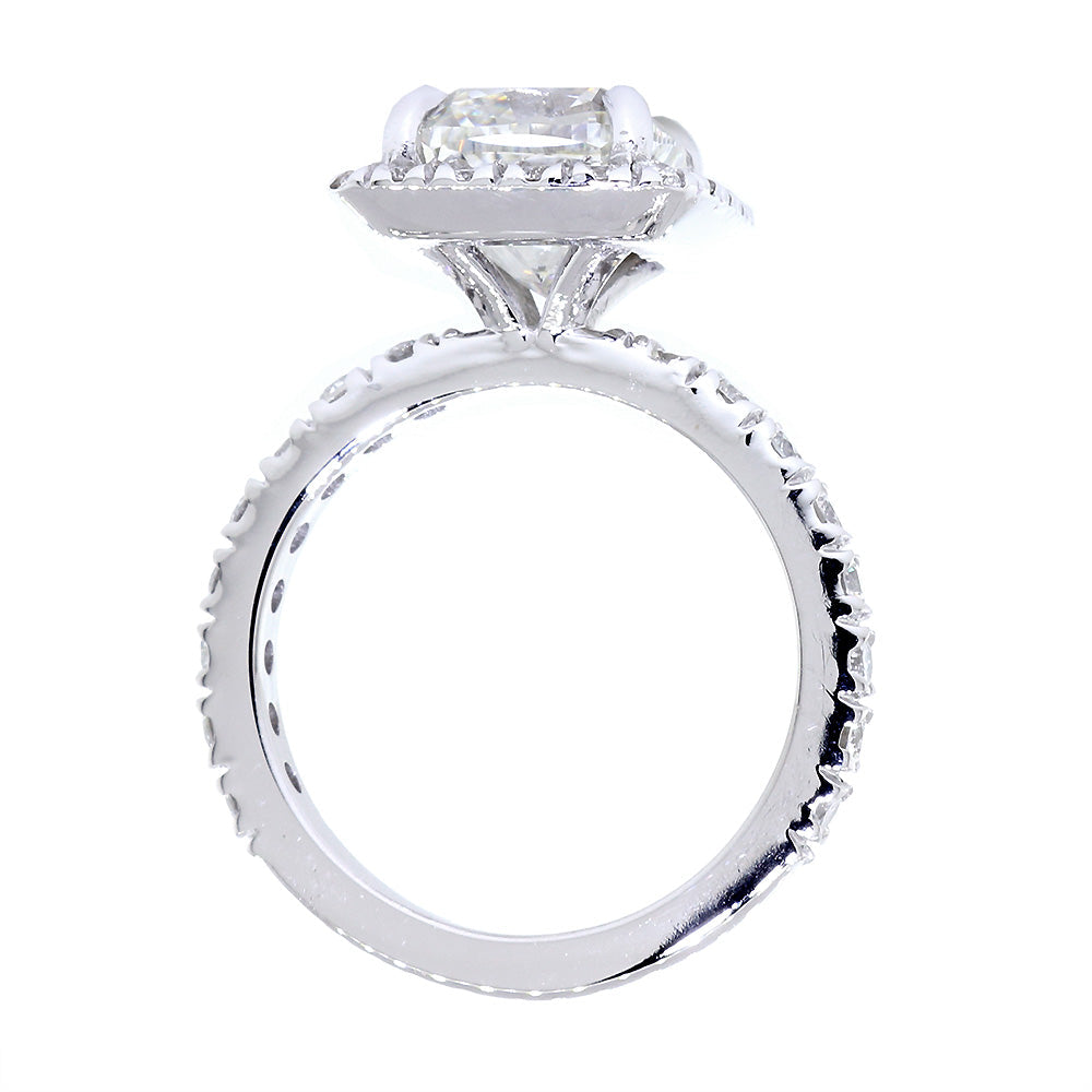 Cushion Halo and 8.5mm Cushion Cut Center Diamond Engagement Ring Setting, 0.87CT Total Sides in 14k White Gold