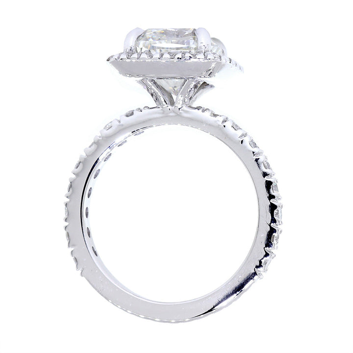 Cushion Halo and 8.5mm Cushion Cut Center Diamond Engagement Ring Setting, 0.87CT Total Sides in 14k White Gold