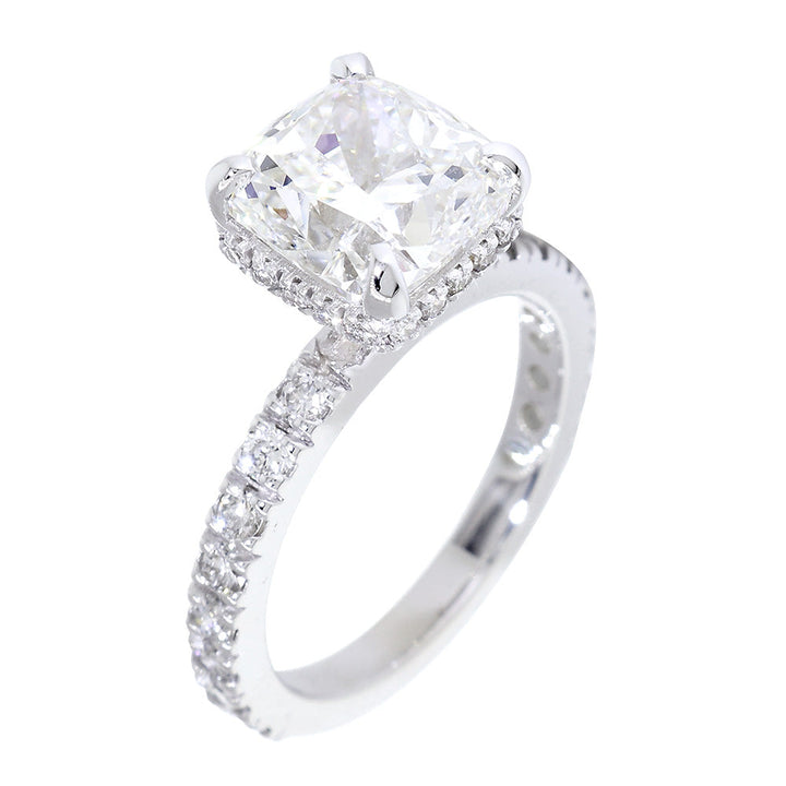 Under Halo for an 8.5mm Cushion Cut Center Diamond Engagement Ring Setting, 0.66CT Total Sides in 14k White Gold