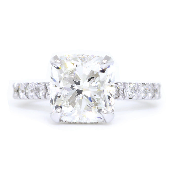 Under Halo for an 8.5mm Cushion Cut Center Diamond Engagement Ring Setting, 0.66CT Total Sides in 14k White Gold