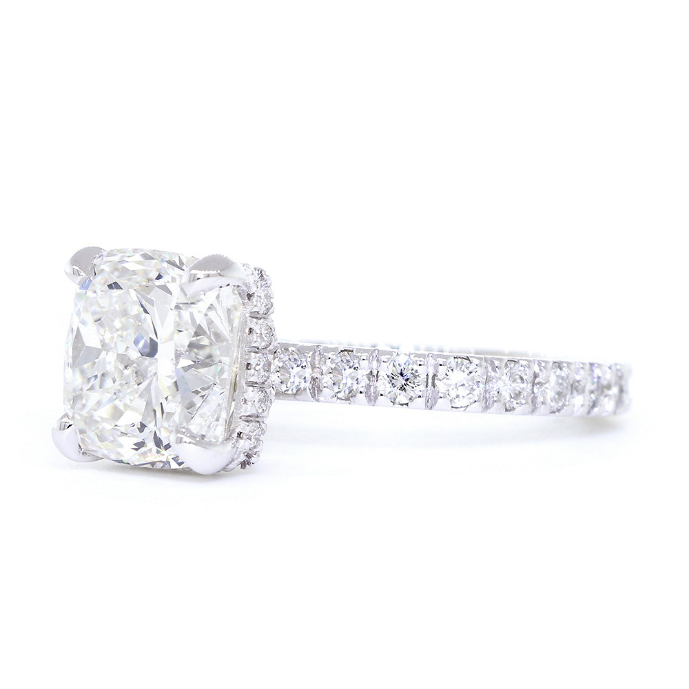 Under Halo for an 8.5mm Cushion Cut Center Diamond Engagement Ring Setting, 0.66CT Total Sides in 14k White Gold
