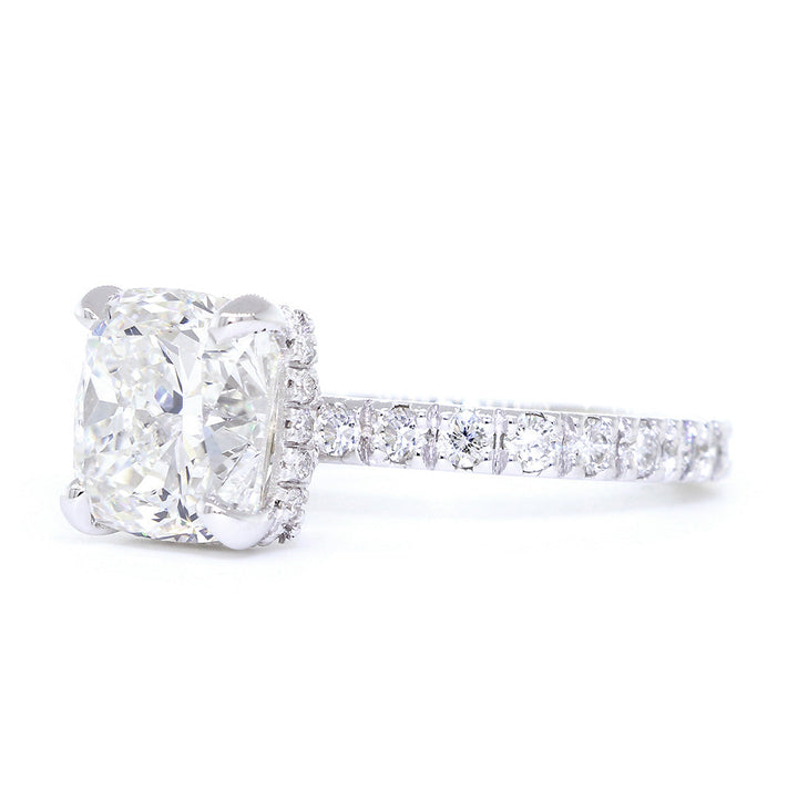 Under Halo for an 8.5mm Cushion Cut Center Diamond Engagement Ring Setting, 0.66CT Total Sides in 14k White Gold