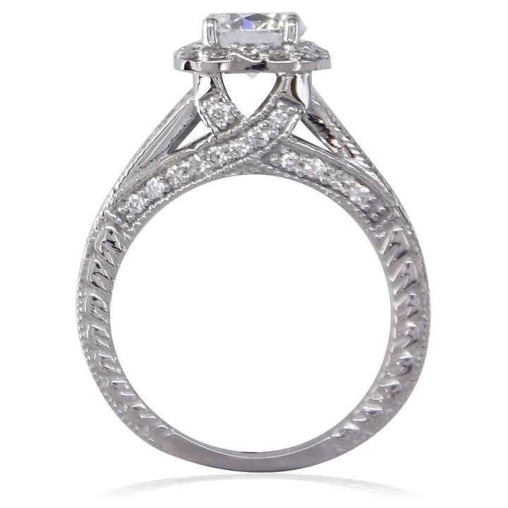 Vintage Style Diamond Halo Engagement Ring Setting, 0.85CT Sides in 14k White Gold