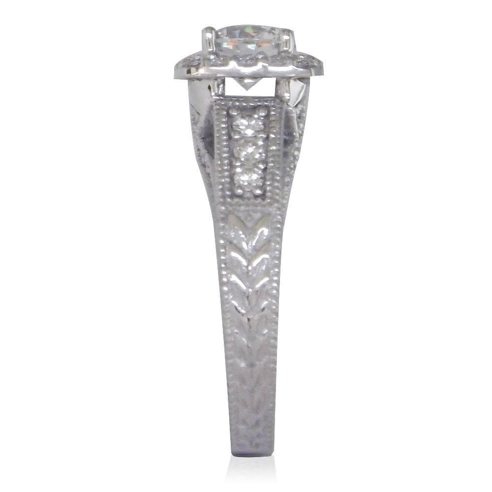 Vintage Style Diamond Halo Engagement Ring Setting, 0.85CT Sides in 14k White Gold