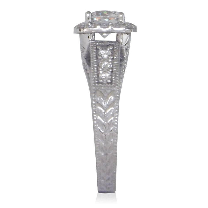 Vintage Style Diamond Halo Engagement Ring Setting, 0.85CT Sides in 14k White Gold