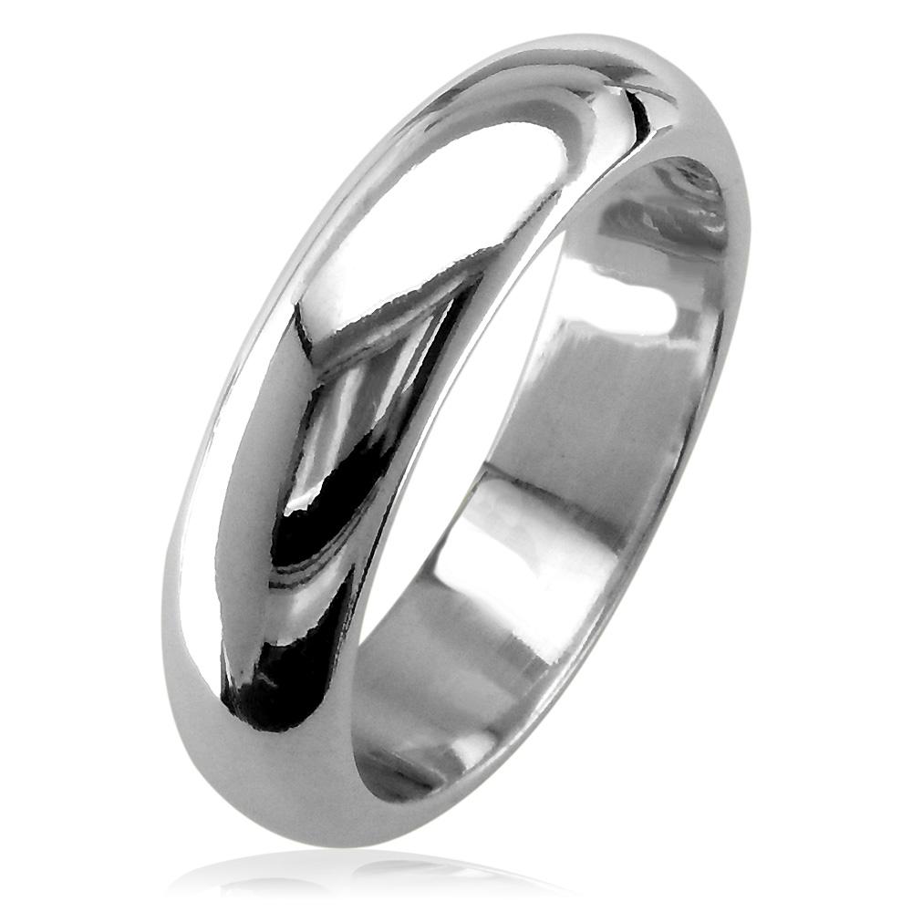 Mens Classic Plain Domed Wedding Band, 5mm Wide in 14K White Gold