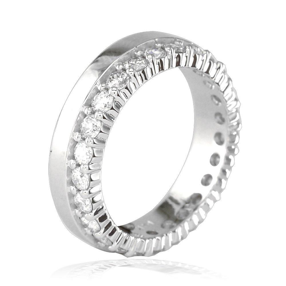 Diamond Eternity Band and Plain Band Ring,1.25CT in 14K White Gold