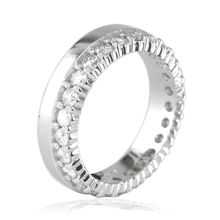 Diamond Eternity Band and Plain Band Ring,1.25CT in 14K White Gold