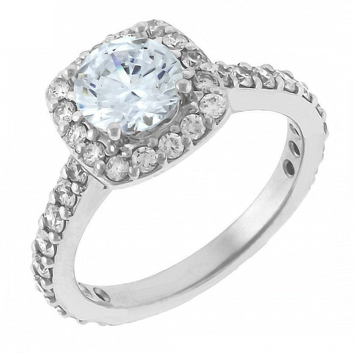 Cushion Halo Round Diamond Engagement Ring Setting in 14K White Gold, 1.00CT Sides