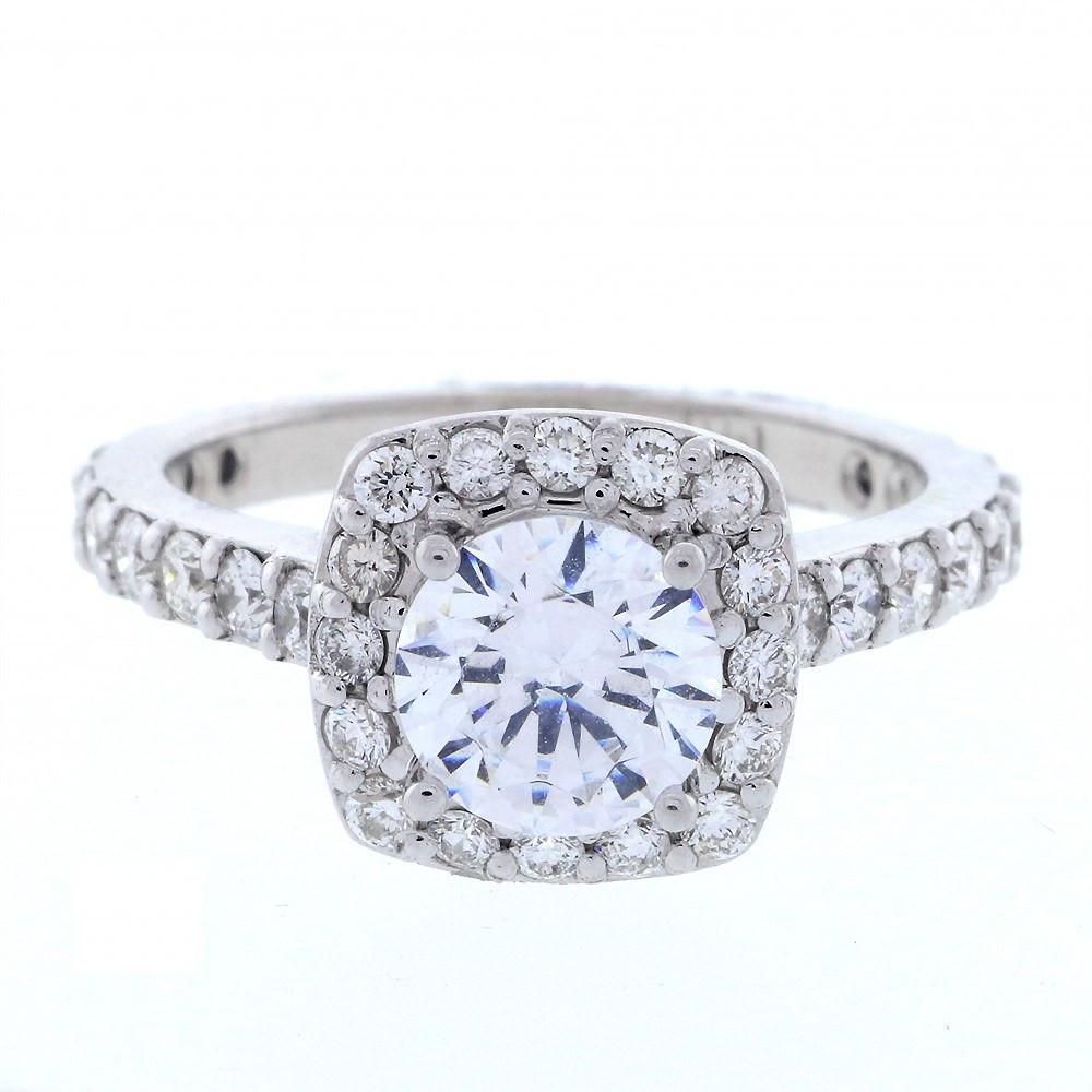 Cushion Halo Round Diamond Engagement Ring Setting in 14K White Gold, 1.00CT Sides