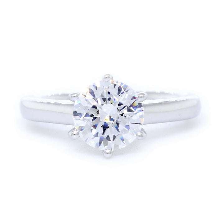 Solitaire Engagement Ring, 6 Prong Crown Setting in 14K White Gold