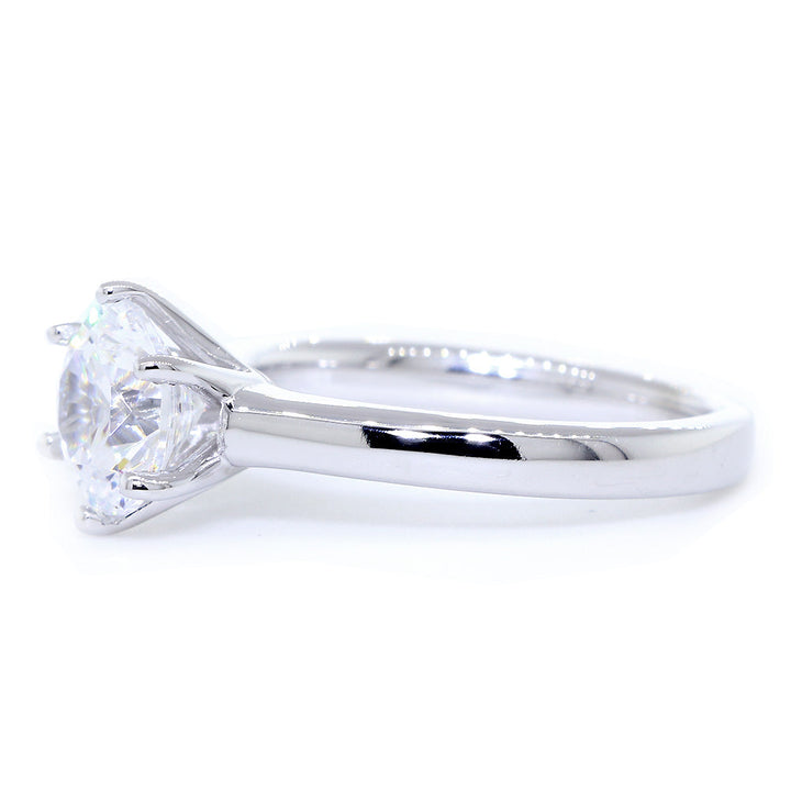 Solitaire Engagement Ring, 6 Prong Crown Setting in 14K White Gold