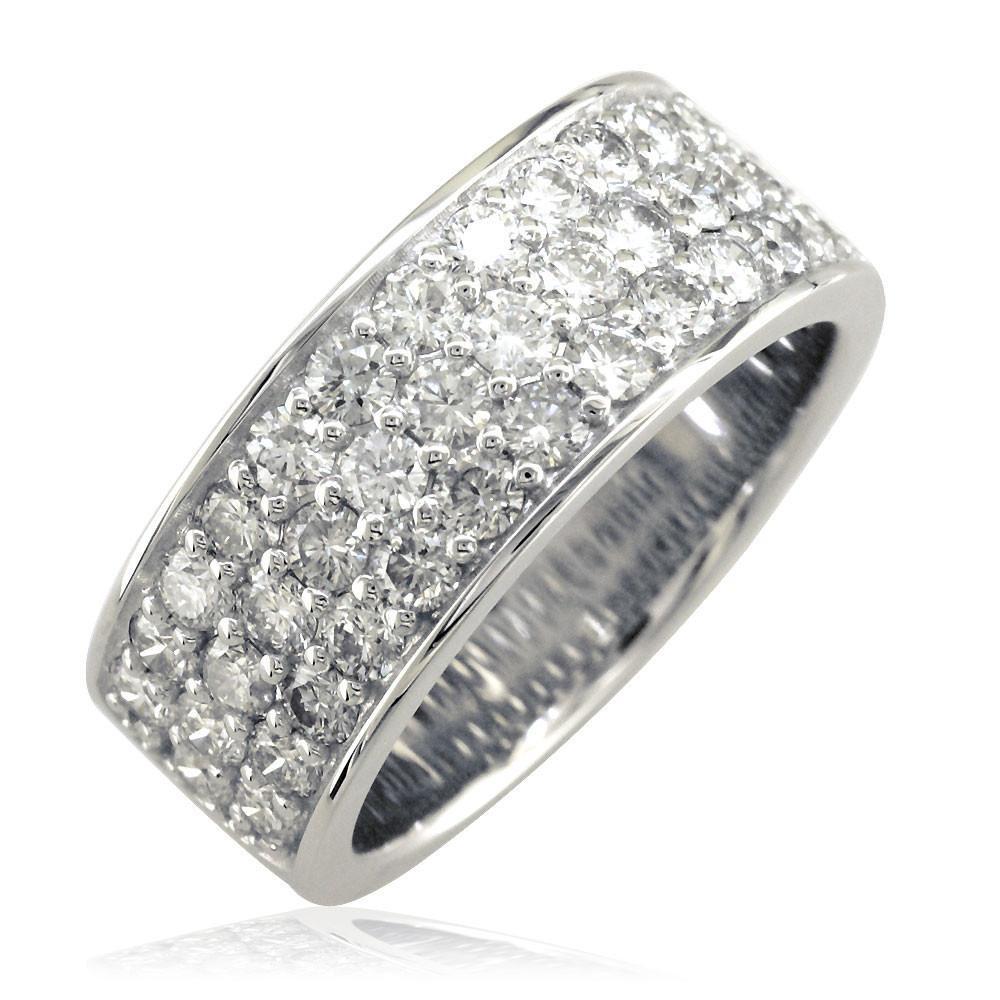 3 Row Halfway Diamond Band in 14K White Gold, 1.90CT