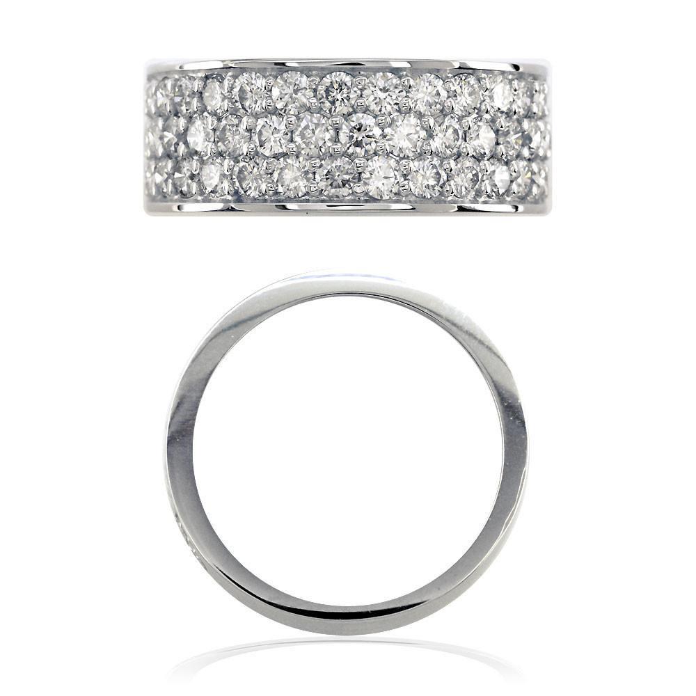 3 Row Halfway Diamond Band in 14K White Gold, 1.90CT