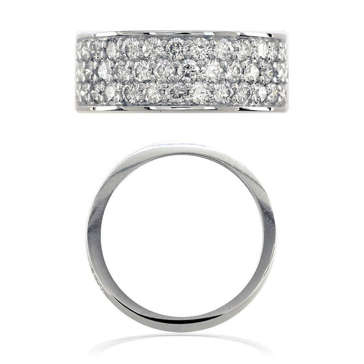 3 Row Halfway Diamond Band in 14K White Gold, 1.90CT