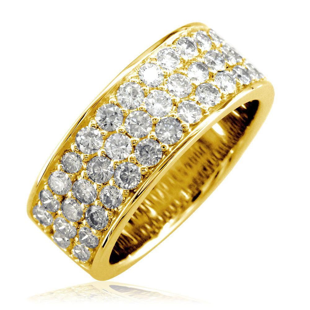 3 Row Halfway Diamond Band in 14K Yellow Gold, 1.90CT