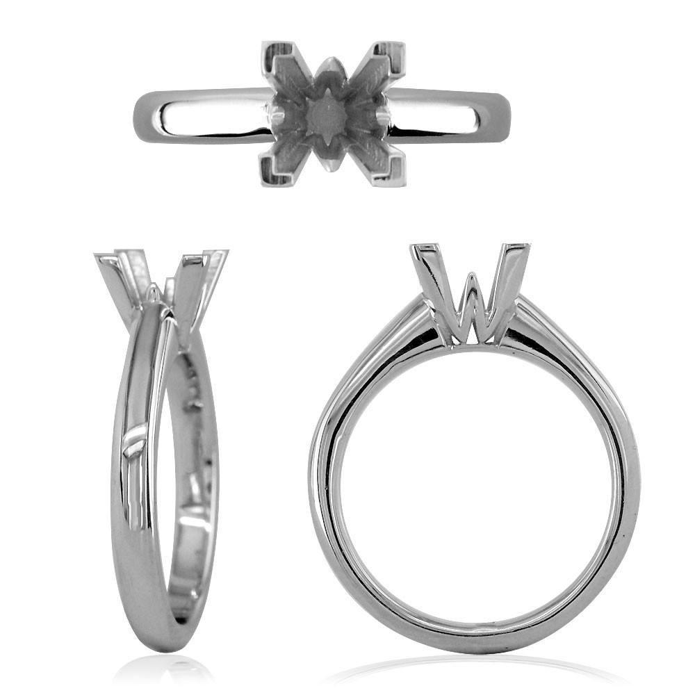 Princess Cut Solitaire Engagement Ring in 14K White Gold, Crown Setting