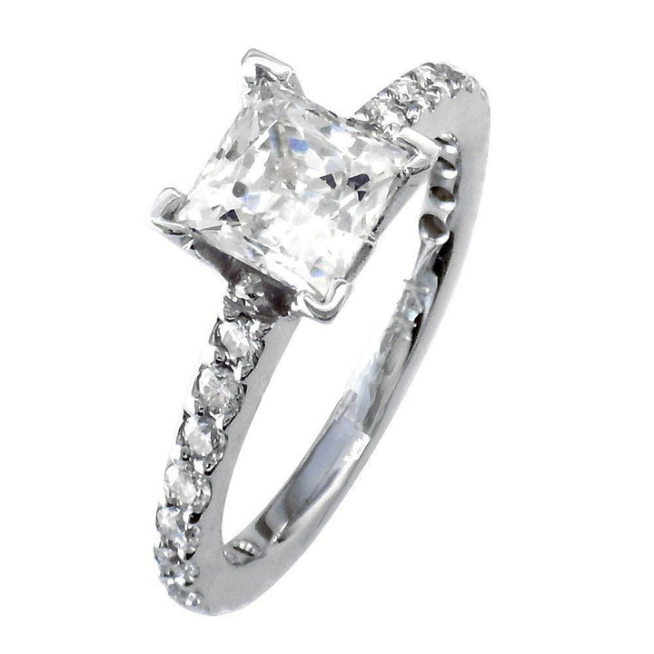 Engagement Ring Setting for a Princess Cut Diamond, 0.40CT Sides in 14k White Gold