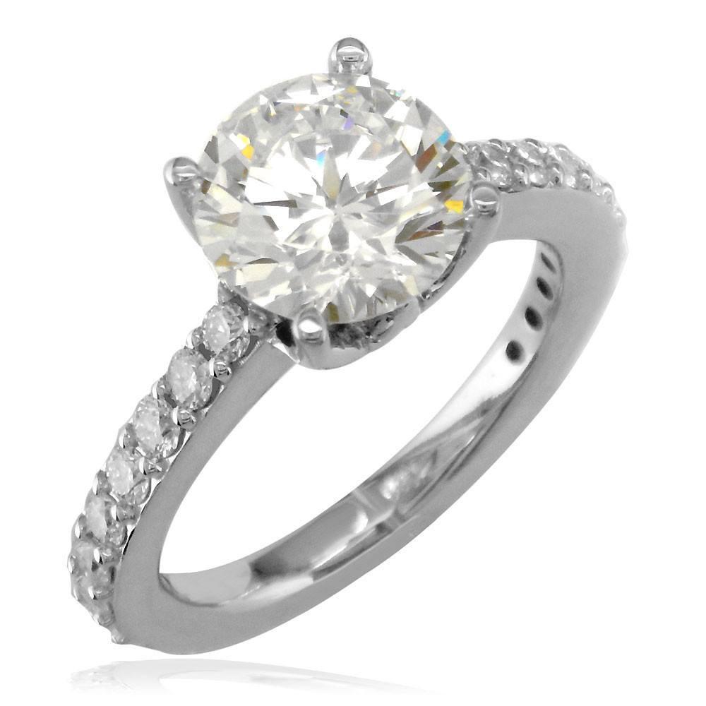 Engagement Ring Setting for a Round Diamond, 0.65CT Total Sides in 14K White Gold