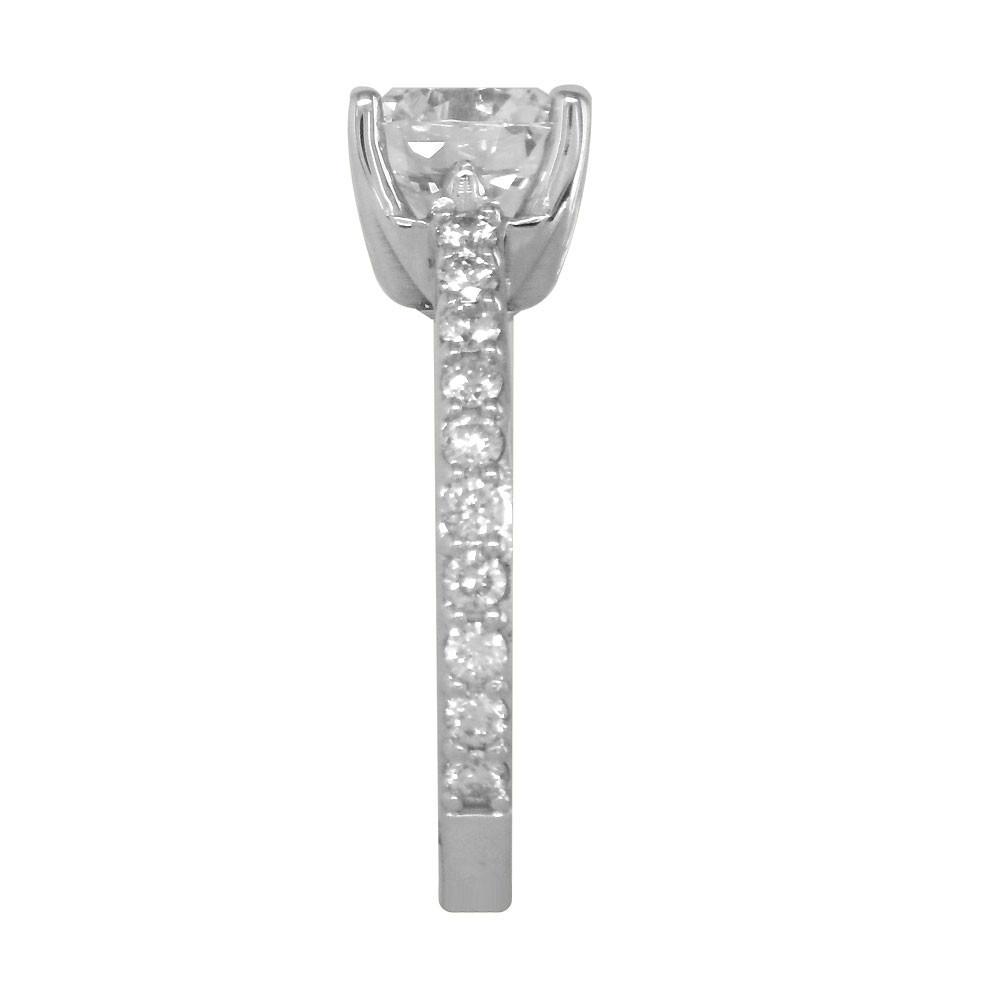 Engagement Ring Setting for a Round Diamond, 0.65CT Total Sides in 14K White Gold