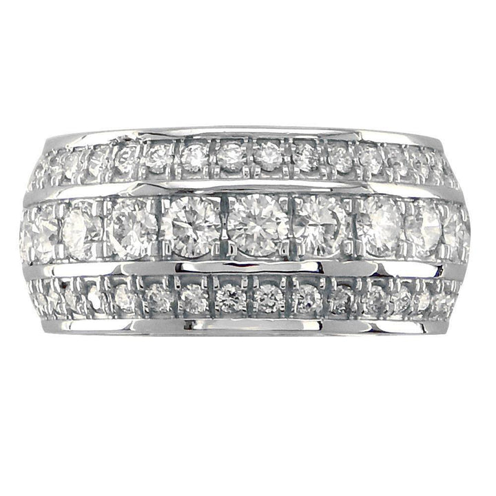 3 Row Mens Wide Diamond Wedding Band in 14k White Gold