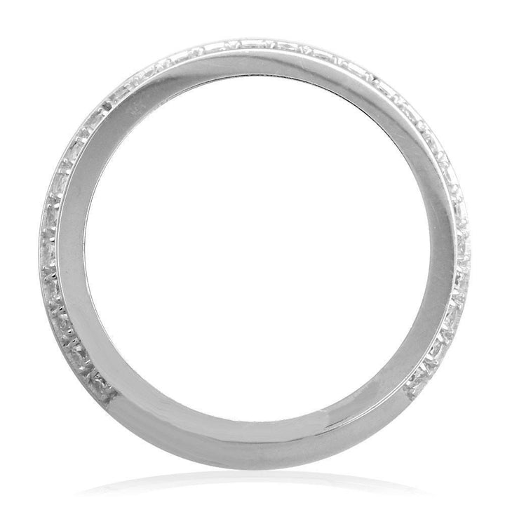 3 Row Mens Wide Diamond Wedding Band in 14k White Gold